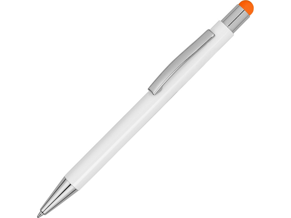 Ручка металлическая шариковая Flowery со стилусом и цветным зеркальным слоем, белый/оранжевый - фото 2 - id-p224312979