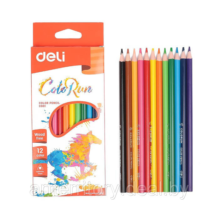 Карандаши цветные пластиковые "Color Run" 12 цветов в картонной упаковке - фото 1 - id-p224314215