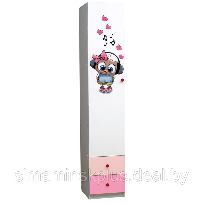 Шкаф с фотопечатью «Совята 1.2», 400×490×2100 мм, белый / розовый / светло-розовый - фото 1 - id-p224315087