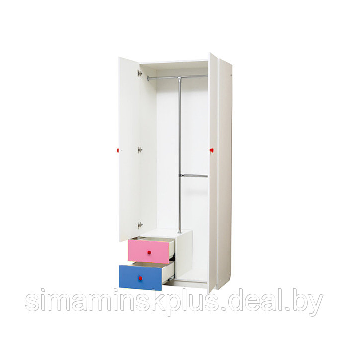 Шкаф 2-х дверный с зеркалом «Радуга», 800×490×2100 мм, цвет белый / розовый / синий - фото 2 - id-p224315089