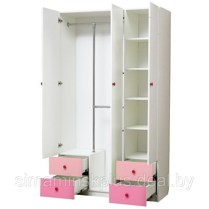 Шкаф 3-х дверный «Радуга», 1200×490×2100 мм, цвет белый / розовый / светло-розовый - фото 2 - id-p224315091