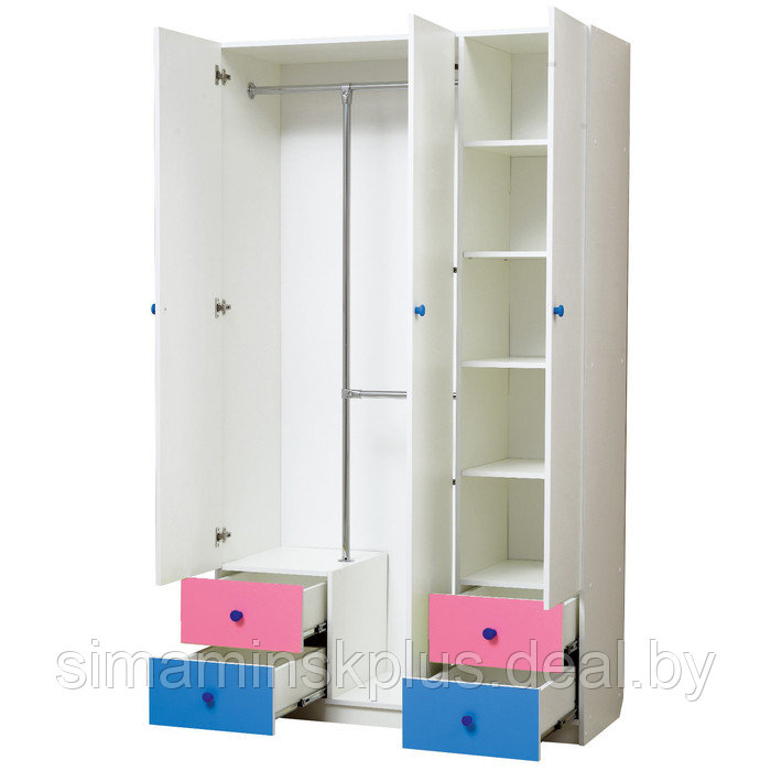 Шкаф 3-х дверный «Радуга», 1200×490×2100 мм, цвет белый / розовый / синий - фото 2 - id-p224315092