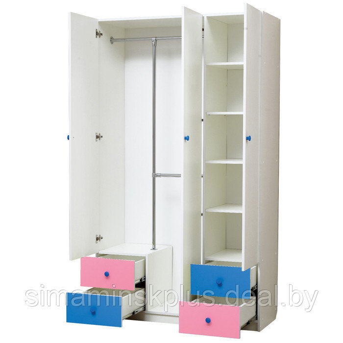 Шкаф с фотопечатью «Совята 3.1», 1200×490×2100 мм, цвет белый / синий / розовый - фото 2 - id-p224315093