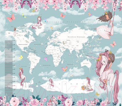 Фотообои листовые Citydecor Princess карта мира с ростомером 15 - фото 1 - id-p224323033
