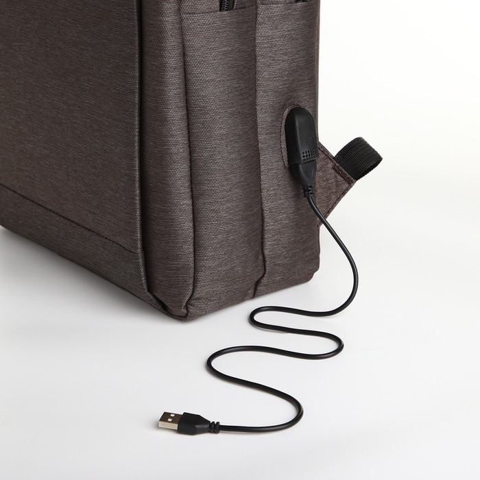 Рюкзак, 30*13*41, 2 отд на молнии, 2 н/к, отд для ноут, USB, коричневый - фото 5 - id-p224328281