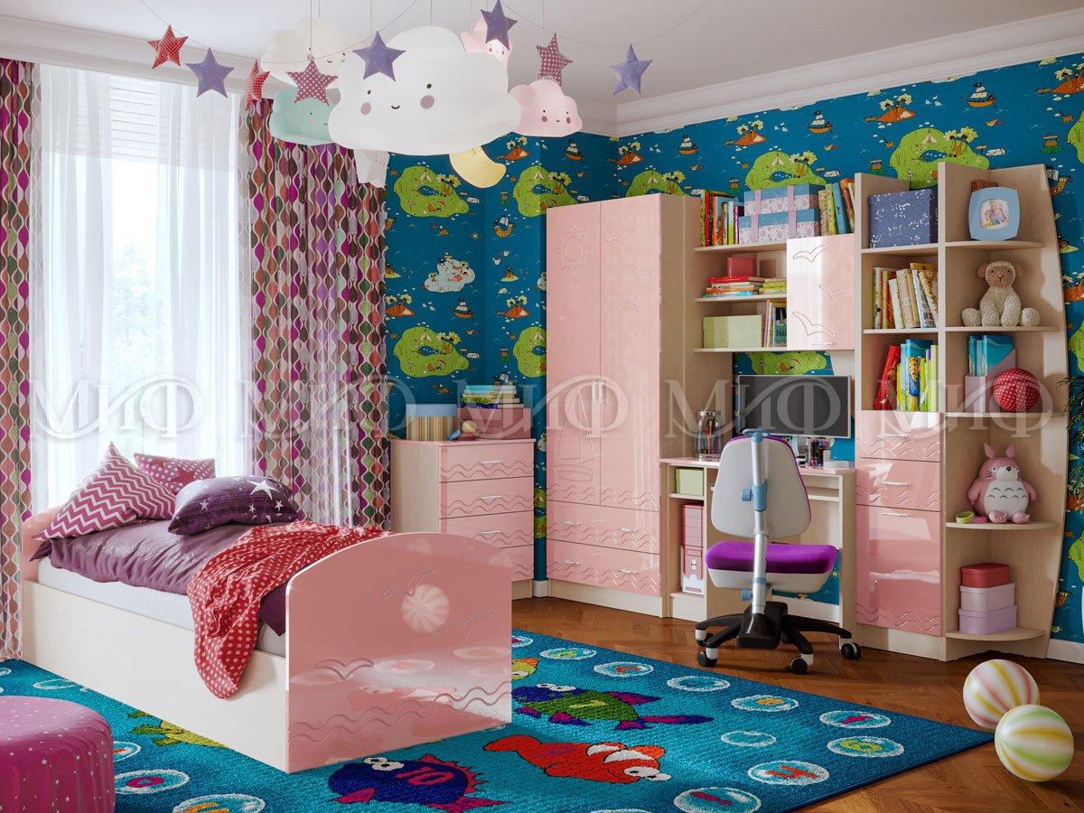 Кровать Юниор-2 - Дуб беленый/Розовый металлик (Миф) - фото 3 - id-p224331799
