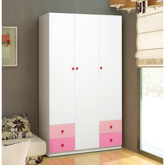 Шкаф 3-х дверный «Радуга», 1200×490×2100 мм, цвет белый / розовый / светло-розовый - фото 1 - id-p224335200