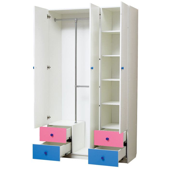 Шкаф 3-х дверный «Радуга», 1200×490×2100 мм, цвет белый / розовый / синий - фото 2 - id-p224335201