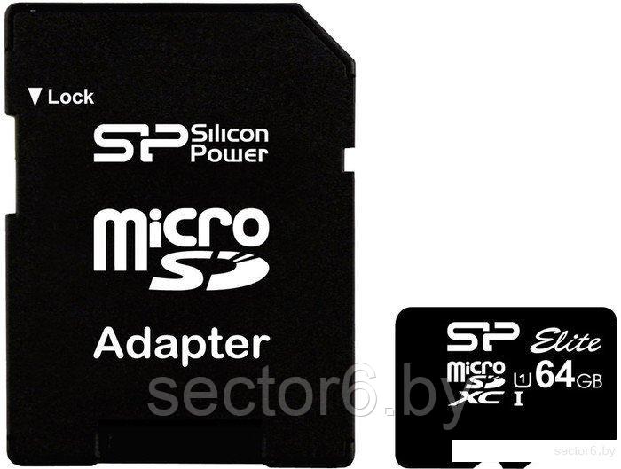 Карта памяти Silicon-Power microSDXC Elite UHS-1 (Class 10) 64 GB (SP064GBSTXBU1V10-SP) - фото 1 - id-p224340402