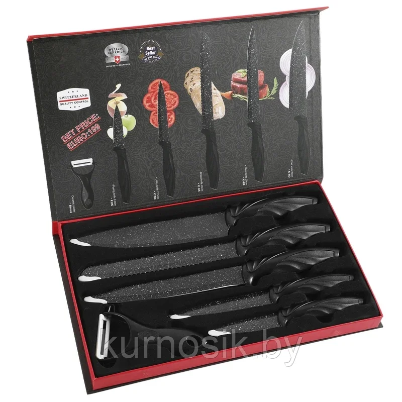 Набор кухонных ножей Royalty Line из нержавеющей стали, 6 шт - фото 1 - id-p224360226