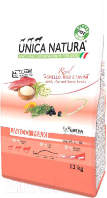 Сухой корм для собак Unica Natura Maxi ягненок, рис, бобы - фото 1 - id-p224368125