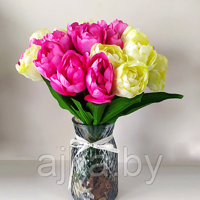 Букет искусственный Тюльпаны махровые 24 шт., бело-розовый