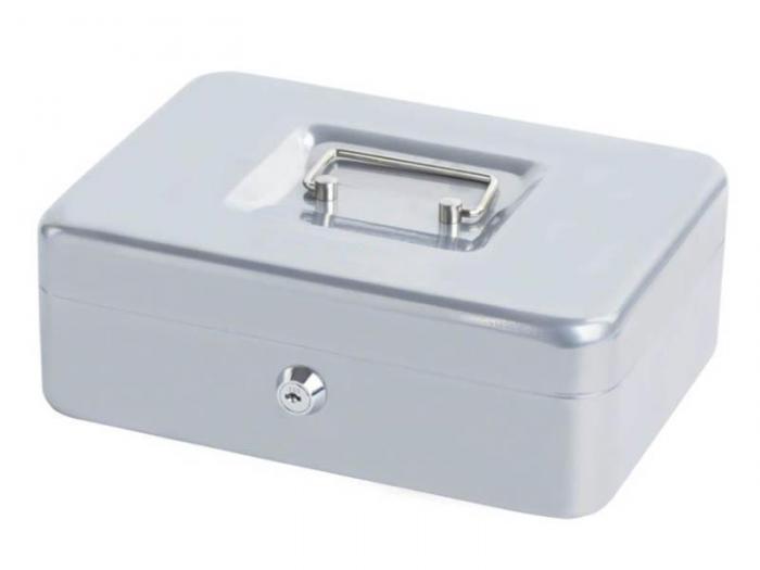 Денежный ящик-сейф шкатулка для хранения денег MP28 серый кэшбокс с замком - фото 1 - id-p224311551