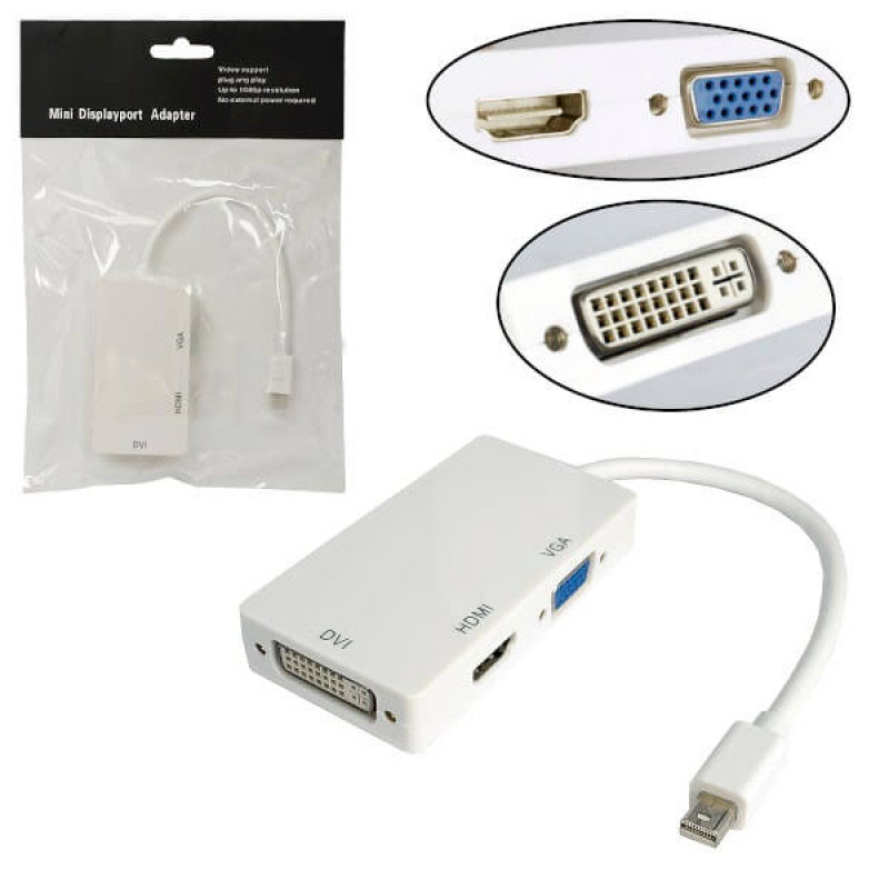 Переходник MiniDisplayPort - VGA/HDMI/DVI 0.25м - Вход MiniDisplayPort - Выход VGA/HDMI/DVI