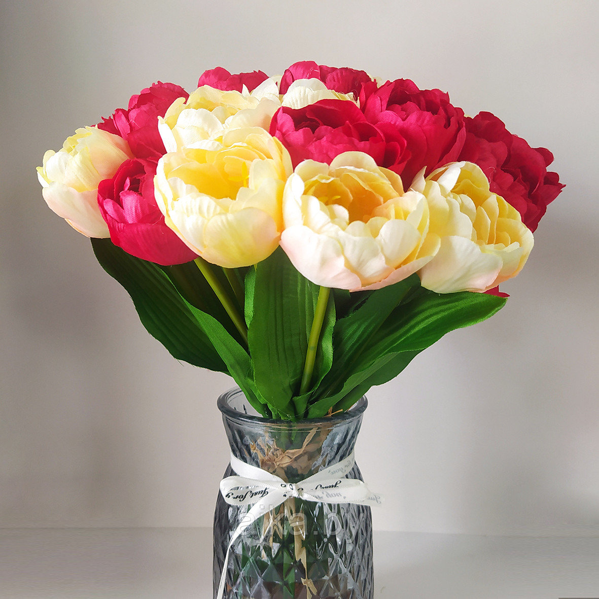 Букет искусственный Тюльпаны махровые 24 шт., кремово-красный - фото 1 - id-p224371802
