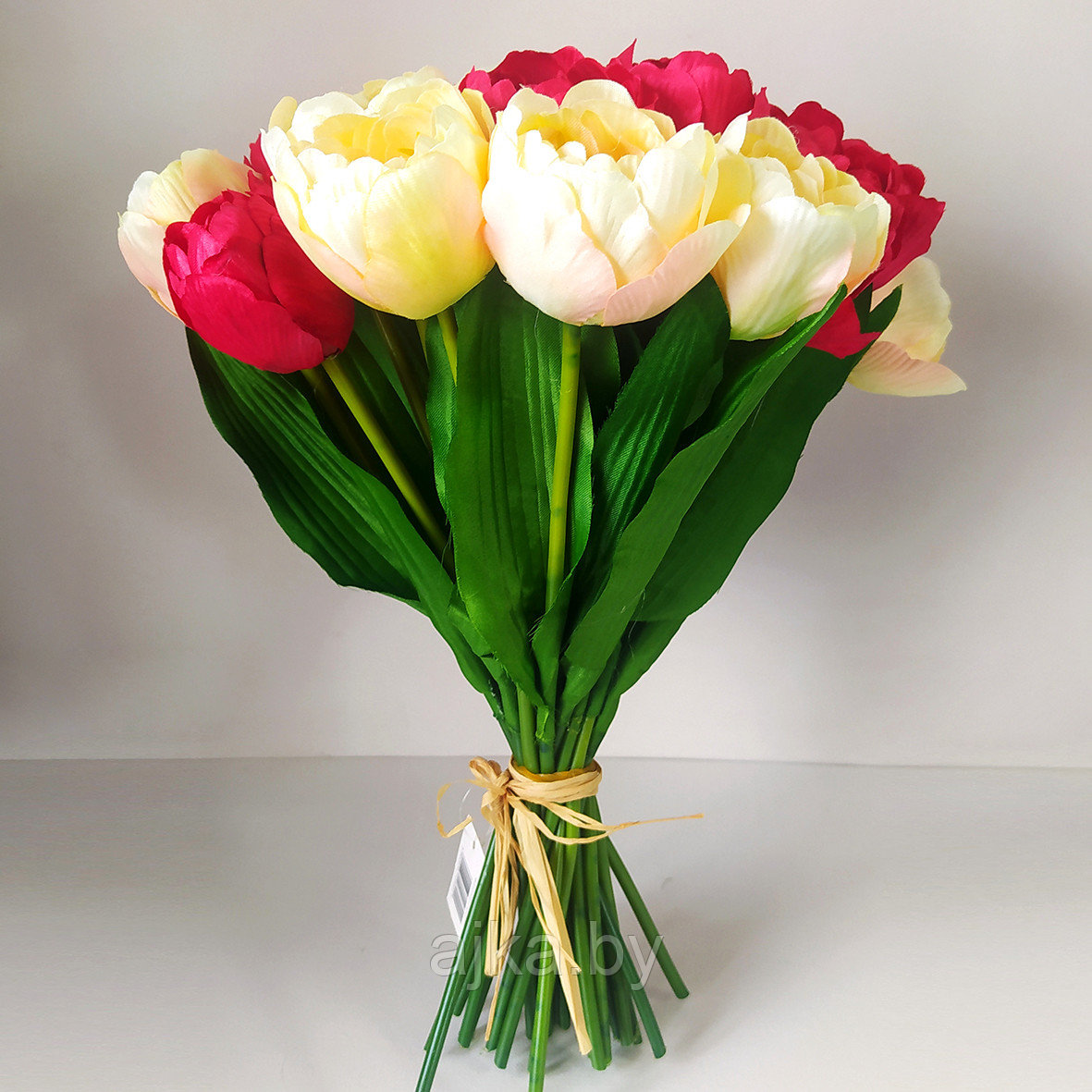 Букет искусственный Тюльпаны махровые 24 шт., кремово-красный - фото 4 - id-p224371802