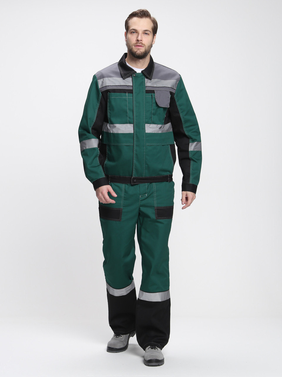 Костюм Виват-1 Премиум (тк.Смесовая,240) брюки, зеленый/черный/серый - фото 1 - id-p224373550