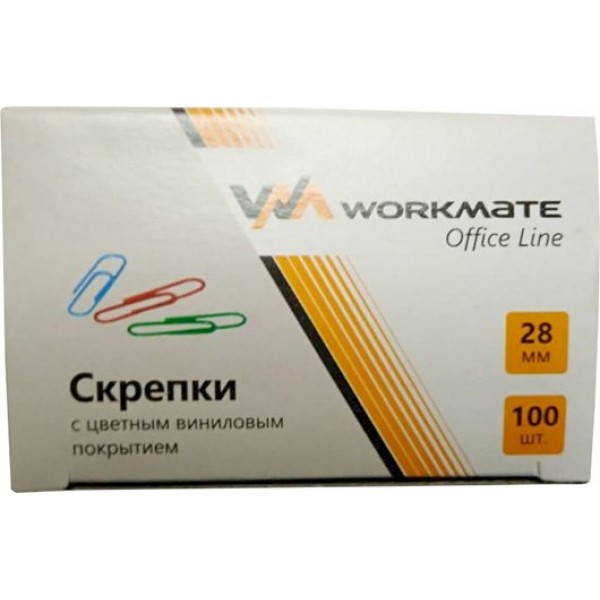 Скрепки канцелярские Workmate 28 мм, цветные, виниловое покрытие, 100 шт/уп, арт. 067000500