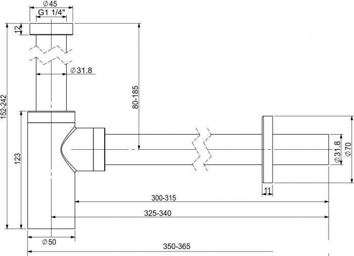 Сифон для раковины Wellsee Drainage System 182104000 (Ø 32 мм (1 1/4"); длина 350-365 мм; хром) - фото 8 - id-p224310638