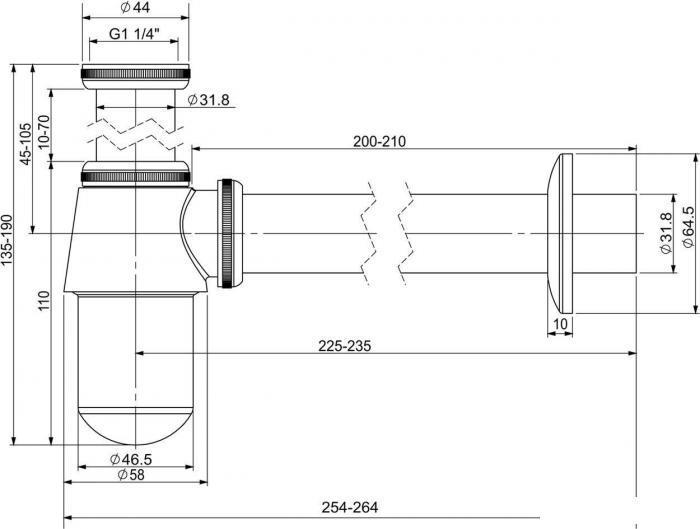 Сифон для раковины Wellsee Drainage System 182103000 (Ø 32 мм (1 1/4"); длина 254-264 мм; хром) - фото 7 - id-p224310639
