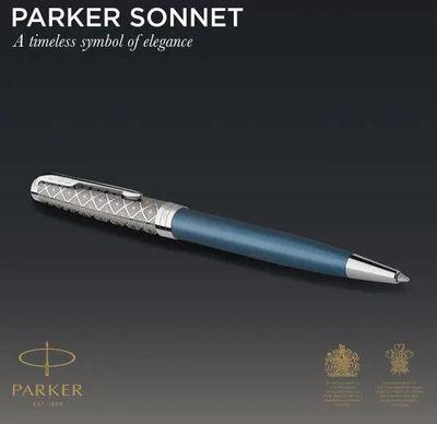 Ручка шариков. Parker Sonnet Premium K537 (CW2119649) Metal Blue CT M чернила черн. подар.кор. - фото 2 - id-p223277380