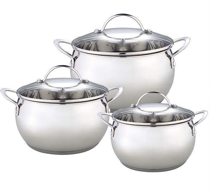 WEBBER BE-335/6 Набор посуды из нерж.стали 6 пр. 2,0л, 2,8л, 3,8л