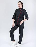 Костюм поварской, шеф-повара,женский (цвет-черно-красный)