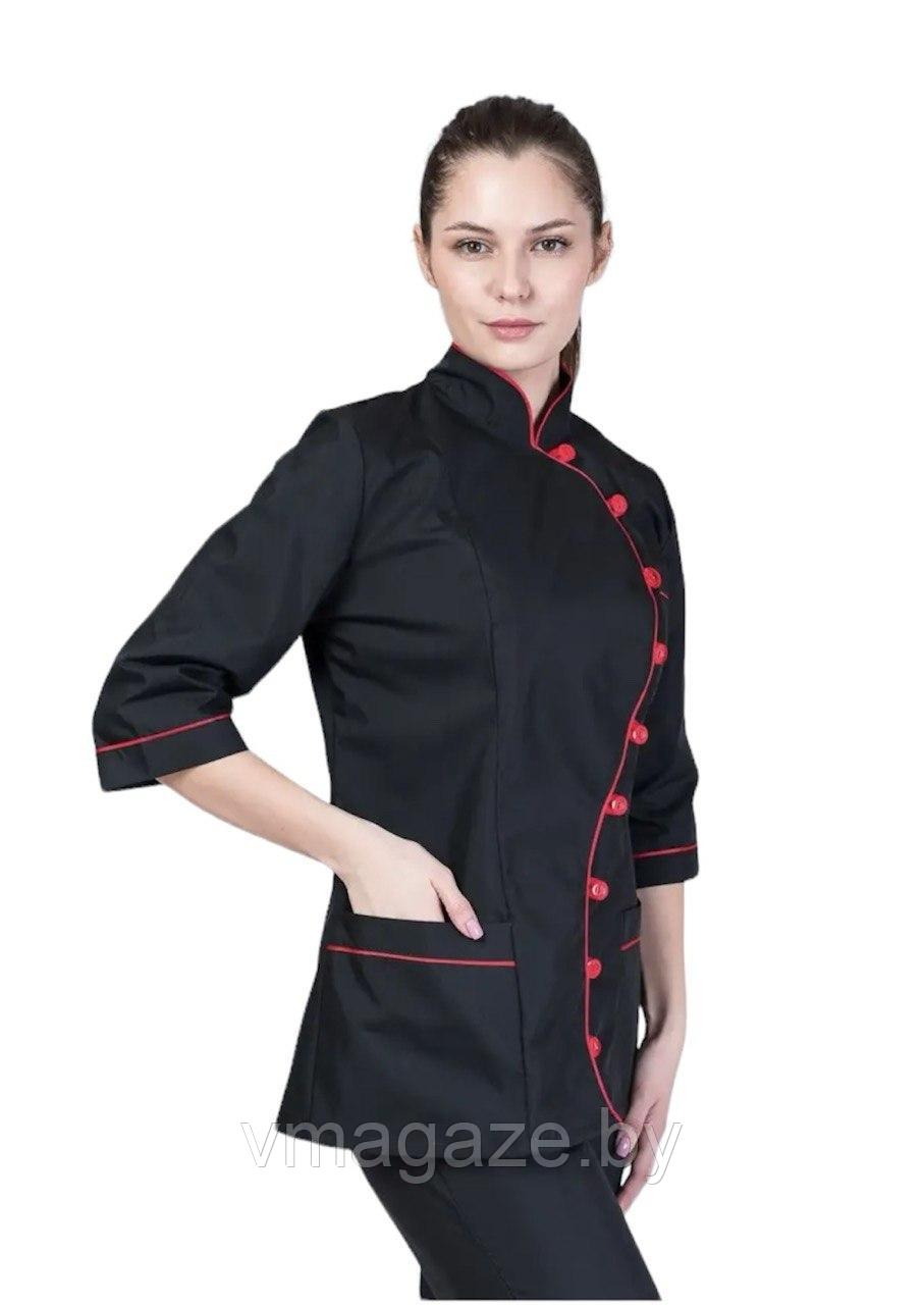 Костюм поварской, шеф-повара,женский (цвет-черно-красный) - фото 3 - id-p224377124