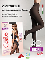 Колготки женские с имитацией ажурных трусиков BIKINI 40 Lycra® цвета nero