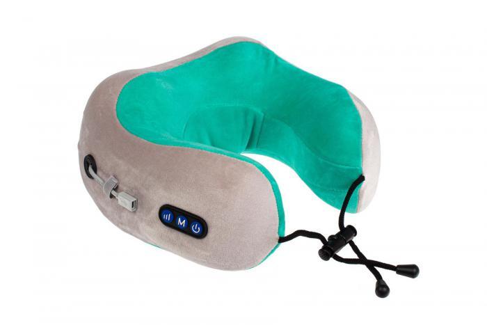 Дорожная подушка-подголовник для шеи с завязками, серо-зелёная (Massage pillow (shiatsu + vibration), green