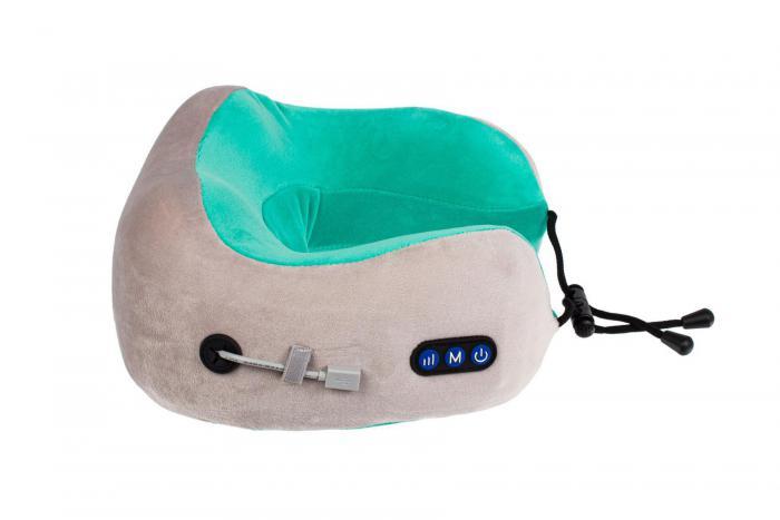Дорожная подушка-подголовник для шеи с завязками, серо-зелёная (Massage pillow (shiatsu + vibration), green - фото 4 - id-p224272039
