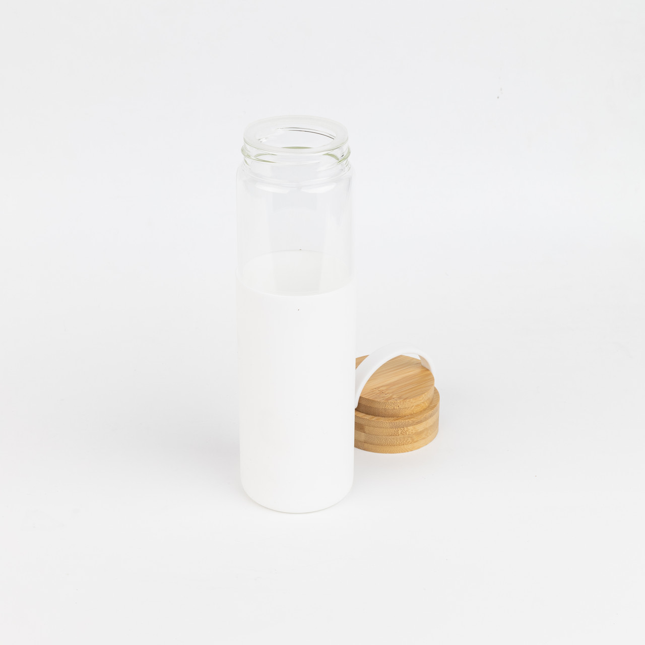 Бутылка стеклянная с силиконовой манжетой и бамбуковой крышкой Glass, белая - фото 2 - id-p224385559