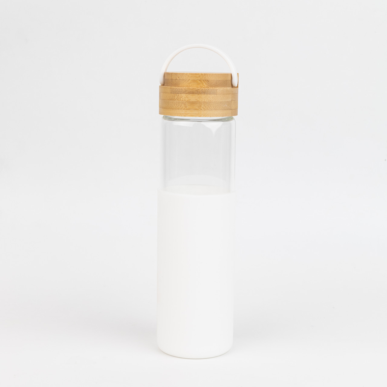Бутылка стеклянная с силиконовой манжетой и бамбуковой крышкой Glass, белая - фото 4 - id-p224385559