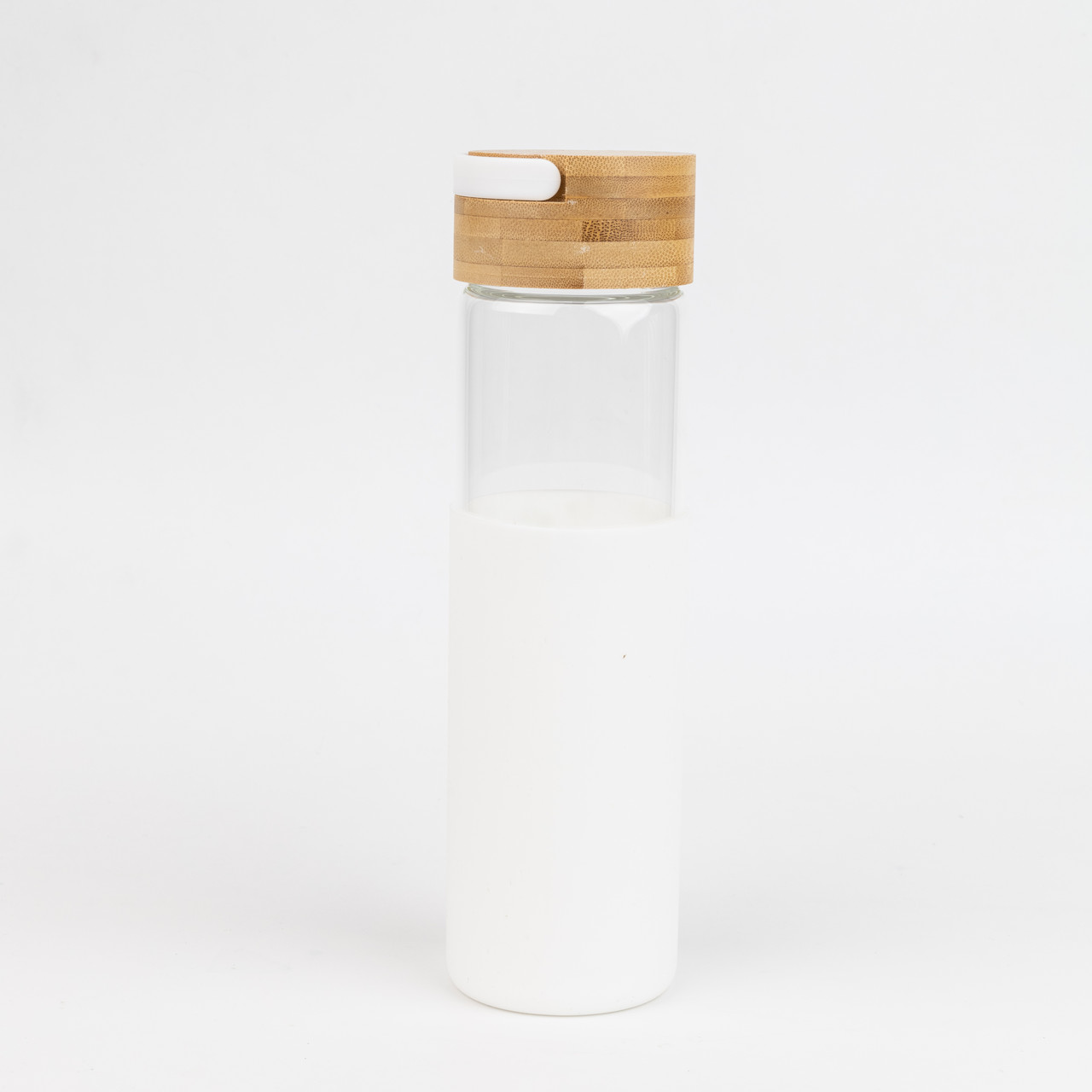 Бутылка стеклянная с силиконовой манжетой и бамбуковой крышкой Glass, белая - фото 5 - id-p224385559
