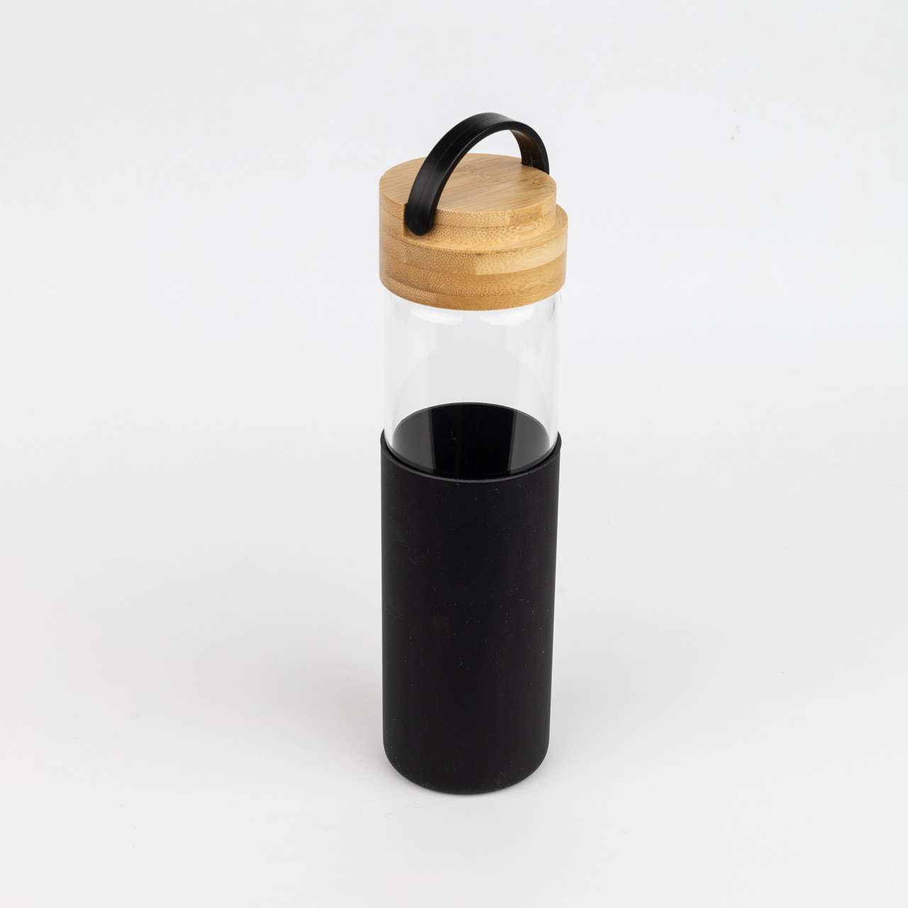 Бутылка стеклянная с силиконовой манжетой и бамбуковой крышкой Glass, черная - фото 2 - id-p224385560
