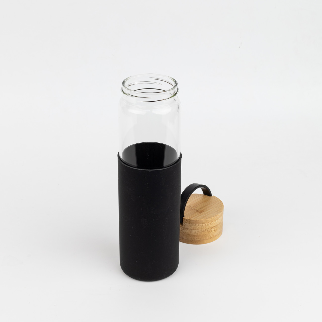 Бутылка стеклянная с силиконовой манжетой и бамбуковой крышкой Glass, черная - фото 3 - id-p224385560