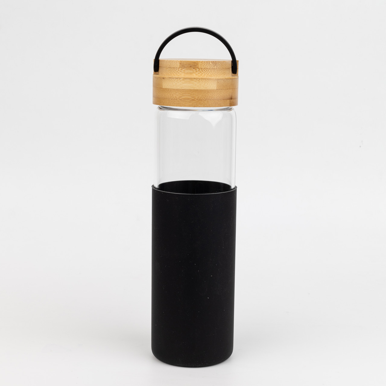 Бутылка стеклянная с силиконовой манжетой и бамбуковой крышкой Glass, черная - фото 5 - id-p224385560