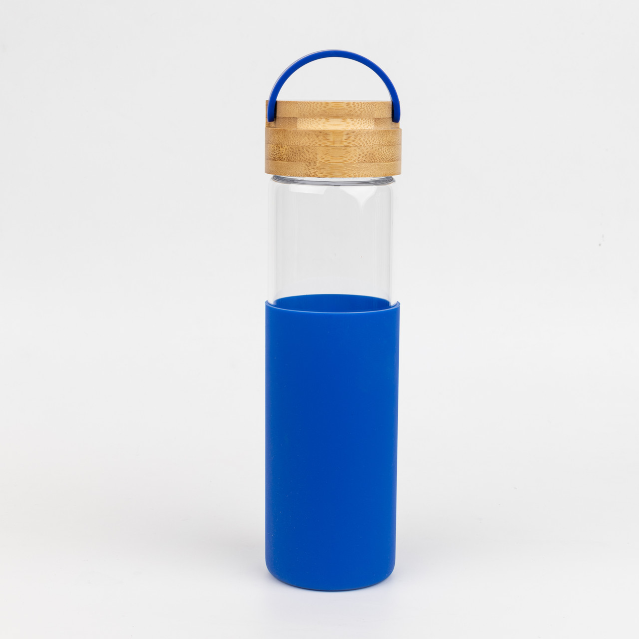 Бутылка стеклянная с силиконовой манжетой и бамбуковой крышкой Glass, синяя - фото 4 - id-p224385562