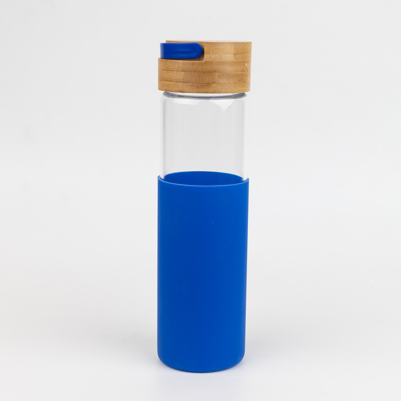 Бутылка стеклянная с силиконовой манжетой и бамбуковой крышкой Glass, синяя - фото 5 - id-p224385562