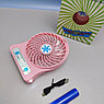 Мини вентилятор Portable Mini Fan (3 скорости обдува, подсветка) Розовый, фото 5
