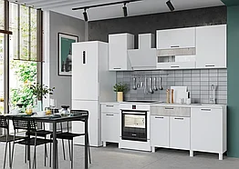 Кухонный гарнитур Trend 1.6м (0.4м+1.2м) - Белый эмалит/Бетон лайт (Горизонт)