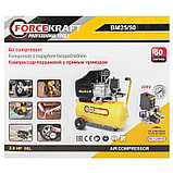 Компрессор поршневой FORCEKRAFT FK-BM25/50 с прямым приводом (ресивер 50л, 8 бар, 180л/м, 1500W, 230V), фото 3