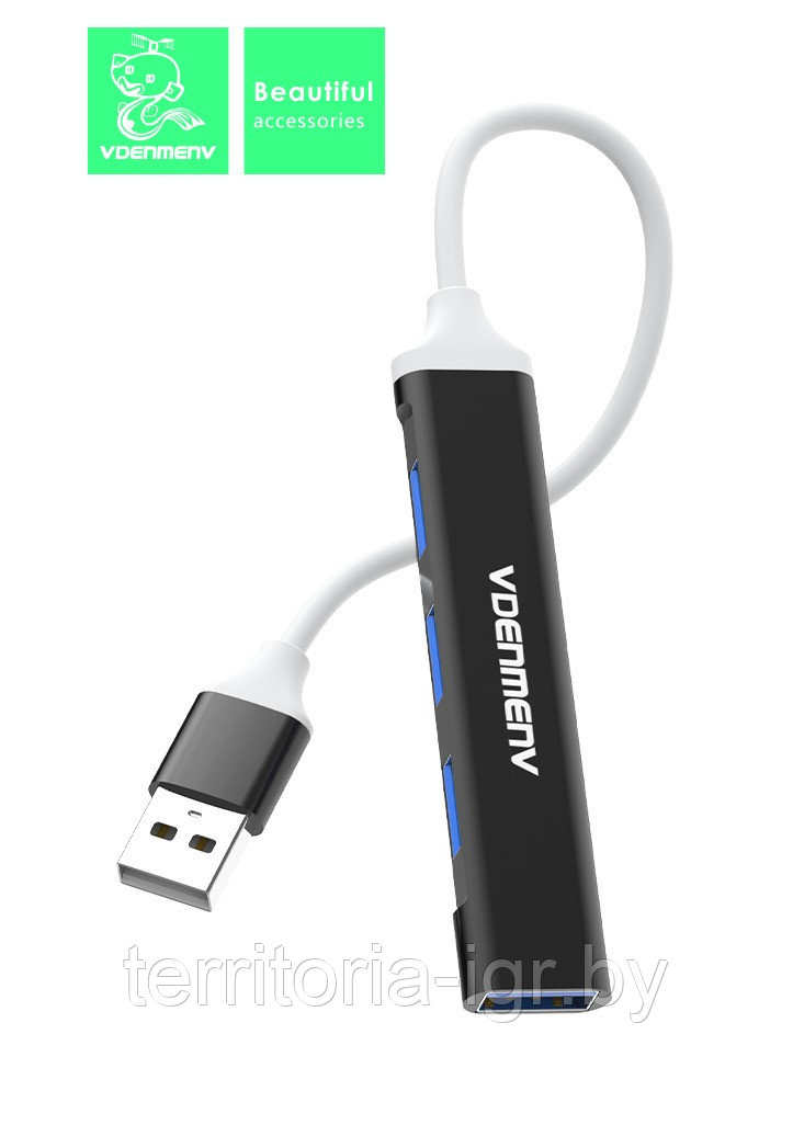 Адаптер USB - Xaб на 4 USB 3.0 DU17A черный Denmen - фото 2 - id-p187914125