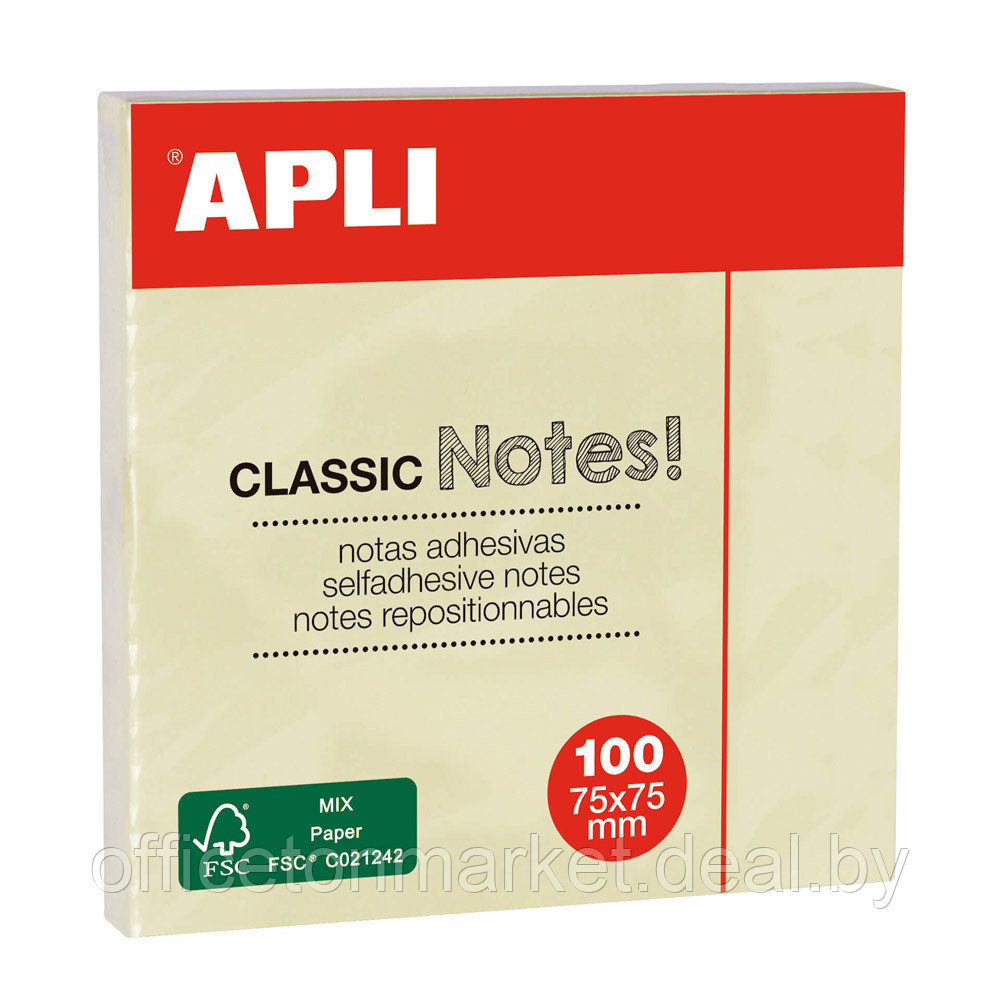 Бумага для заметок на клейкой основе "Classic notes", 75x75 мм, 100 листов, желтый - фото 1 - id-p223922606