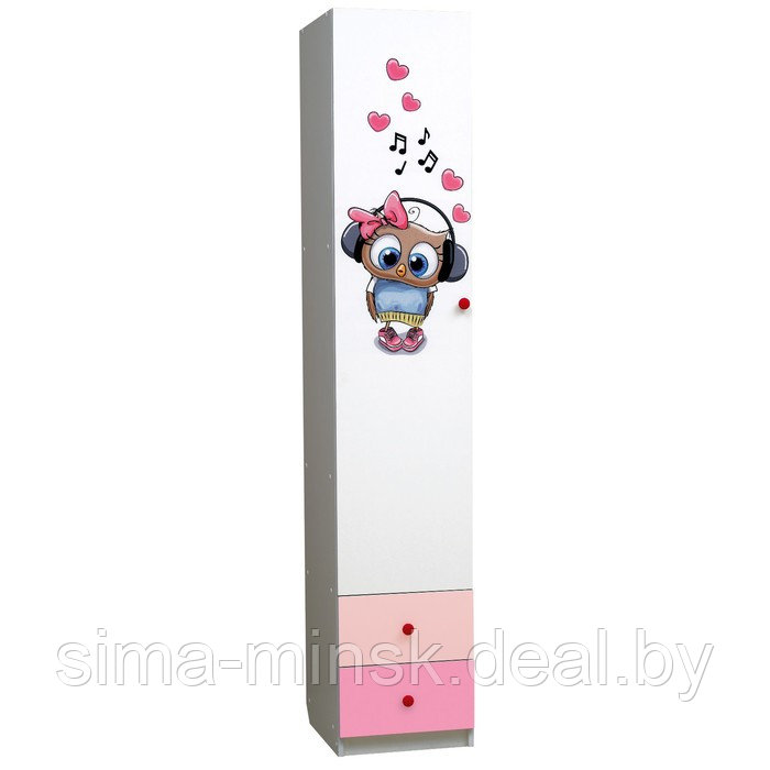Шкаф с фотопечатью «Совята 1.2», 400×490×2100 мм, белый / розовый / светло-розовый - фото 1 - id-p224415387