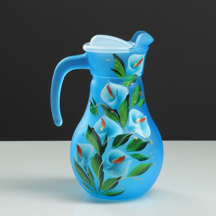 Набор для сока с подносом "Каллы" художественная роспись, 6 стаканов 1250/200 мл, синий - фото 3 - id-p224415771