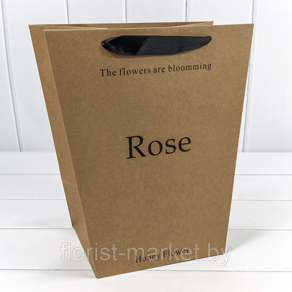 Пакет-переноска "Rose", 30*34*20 см, крафт, трапеция