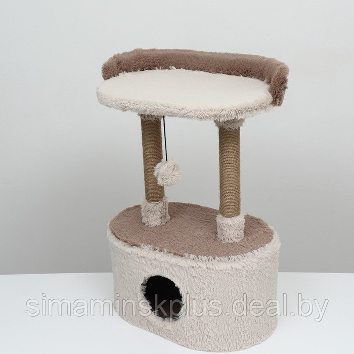 Домик для кошек с когтеточкой, с овальной полкой, 54 х 34 х 80 см, коричневая - фото 2 - id-p224425170