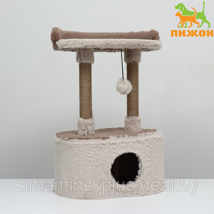 Домик для кошек с когтеточкой, с овальной полкой, 54 х 34 х 80 см, коричневая - фото 8 - id-p224425170