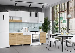 Кухонный гарнитур Trend 1.7м (1.3м+0.4м) ЛДСП - Белый/Дуб золотой (Горизонт)